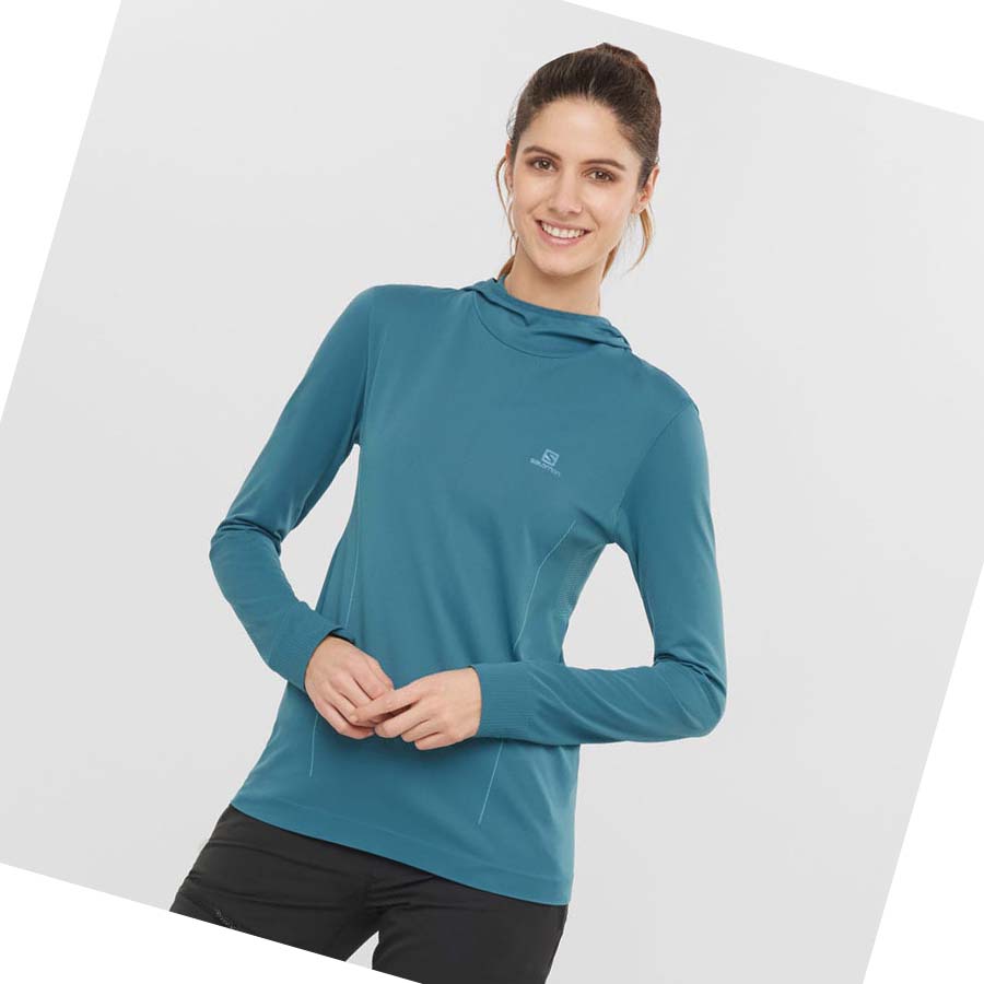 Salomon ESSENTIAL SEAMLESS Kadın Kapüşonlu Sweatshirt Lacivert | TR 2532HAP